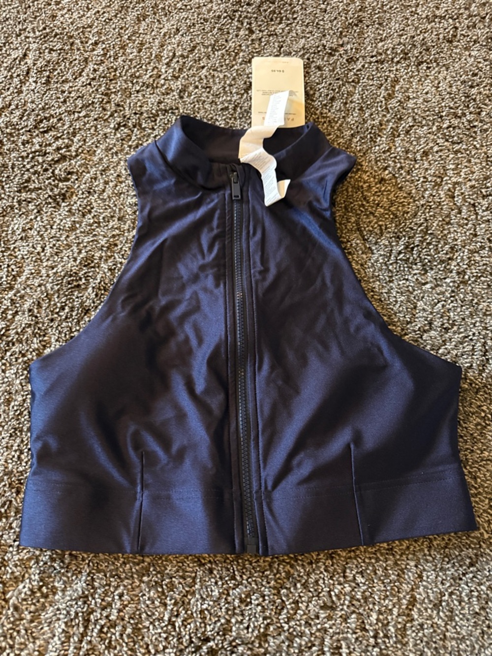 Fabletics Sleeveless Front-Zip Crop Top in Navy